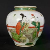 ราคา ของเก่า, เครื่องลายครามเก่า, ภาพวาดมือ, หลากสี, ลาย "สามผู้หญิงสอนลูกชายของพวกเขา", โถเก่า, รวบรวมรายการ อก ขา (1732554569368176036)