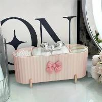 ราคา 1pc 3-Compartment Cosmetic Storage Box, Cute Pink Bow Storage Box, Large Capacity Transparent Lid Makeup Cotton and Beauty Sponge Storage Box, Suitable for Bathroom, Dressing Tab (1733266240072418863)