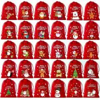 ราคา 30pcs Red Christmas Drawstring Bags with Labeled Santa/Gingerbread/Elf Patches - Small Candy & Gift Pouches for Party Favors, Boutique Packaging, Reusable (Compatible with DIY Ho (1733294024057848910)