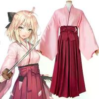 ราคา Fate Grand Order Okita Souji Cosplay Costume FGO Sakura Saber Cosplay Pink Kimono Halloween Costume Wig Set for Women (1733351402844095659)