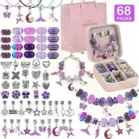 ราคา 68pcs Charm Bracelet Making Set Jewelry Making Beads Making Set, Bracelet Necklace Making Set, Unicorn Mermaid Craft Birthday Gift Set Halloween Christmas, with Portable Bracelet Storage Box (17333030