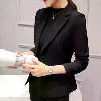 ราคา 2025 black blazer Slim fit style For women Suitable for spring and autumn. Professional short suit jacket Waist cincher Versatile short coat Elegant Set Songkran girl Chubby Set (1733223732085294782)