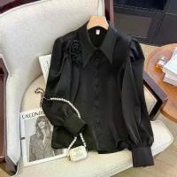 ราคา 2025 Women's Floral Collar V-Neck Shirt Spring and Autumn 2025 New Arrival Long Sleeve Bubble Style Cardigan French Linen Shirt Women's Clothing Crop Jeans Shirt Mother's Songkra (1733223731307316366)