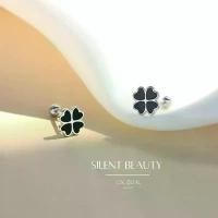 ราคา ESCOBALต่างหูเงินแท้ Silent Beauty ตุ้มหูเงินแท้ ต่างหูแฟชั่น จี้ใบโคลเวอร์ สีดำ ต่างหูนำโชค (1732758628632855619)