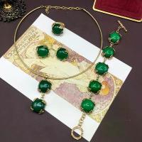 ราคา Vintage Retro Jewelry Copper Collar Copper Claw Design Green Agate Necklace Bracelet Earrings Ring Set National Trend (1733386395512833322)