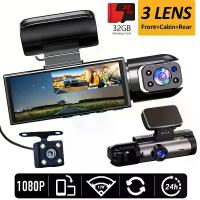 ราคา Zkcamspy 1080P Full HD 3-Channel Driving Recorder with Front 1080P, Rear and Built-in Camera 720p-led Display, Button Control, 32gb Memory Card, Easy to Install Car, Car Driving Recorder (173329958616