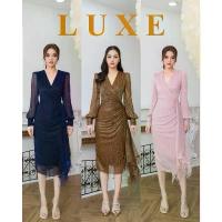 ราคา GUEENQiugtyjytjrthhjshangmao M10 งานป้าย Luxe Dress ชุดเดรสคอวีป้ายแขนยาว แต่งชายระบายขนนก สีชมพู สีทองเข้ม สีกรม สำหรับผู้หญิง ไซส์ S-XL COD (1733148156990752214)