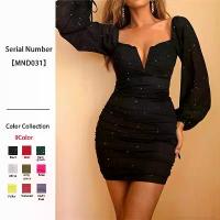 ราคา French Style New Women's Sexy Tight Black Bodycon Mini Dress 2025 (1733314143395808417)