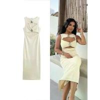 ราคา SEXY Shell Hollow Women Dress O-Neck Back-Off Button Decoration Zipp (1733159257961628929)