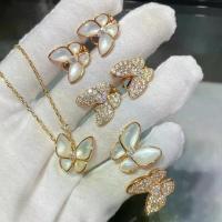 ราคา Fanjia High Version Butterfly Necklace for Women, White Mother-of-Pearl Full Diamond S925 Rose Gold Plated Butterfly Earrings, Clavicle Chain, Color Retention (1733419414348465450)
