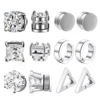 ราคา [COD] 1/6 Pairs Stainless Steel Magnetic Stud Earrings for Men Women Unisex White CZ Magnet Ear Stud Non-piercing Clip Hoop Earrings (1733440315444135555)