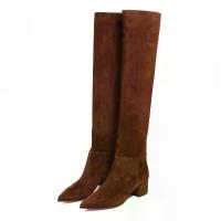 ราคา [COD] Women's Suede Thick High-heeled Sleeve Knee High Boots, European and American Fashion Runway Shoes, Red Wedding Shoes (1733212324464002258)