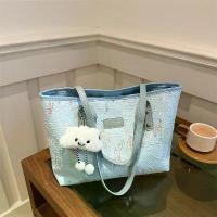 ราคา Casual Commuter Large Capacity Bag for Women 2025 New Fashion College Student Class Shoulder Stripe Embroidered Tote Bag (1733199663303329591)