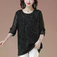 ราคา Middle-aged Mom T-shirt Pure Cotton Full Cotton Mid-sleeve Autumn Wear Mid-length Seven-quarter Sleeve Women's Butt-covering Age-reducing Top Fashion (1733298065014425206)