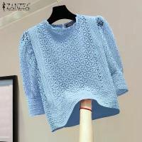 ราคา [COD] (3 Days Dery) ZANZEA Women Fashion Crew Neck Half Sleeve Blouses Lace Patchwork Solid Color Bohemian Top #F (1733223788501566765)