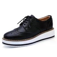 ราคา [COD] Genuine Leather Shoes Women Flats Oxford Lace Up Striped Platform White Black Fashion Vintage Platform Brogue Shoes Woman (1733405927663830574)