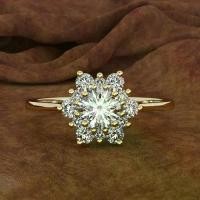 ราคา New Creative Diamond-Encrusted Snowflake Ring European and American Women Plated 18k Gold Rose Gold Simulated Diamond Ring (1733381324663129792)