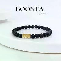 ราคา ❧กำไลข้อมือหินปี่เซียะมงคล เรียกทรัพย์ สี Gold หิน 6 มิล โอนิกซ์ + ลาวา☛ (1733359083286792164)