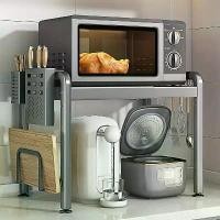 ราคา 1 Piece Metal Kitchen Rack, Telescopic Microwave Rack, Oven Bread Maker Rack, Practical Kitchen Tool Accessories Storage Rack, Gray and White Design, Kitchen Accessories, Storage Organizer Rack (17333