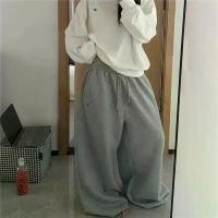 ราคา Large Size Women's Sweatpants Gray Black Y2K Korean Streetwear Loose Casual Jogger Pants High Waist Drawstring Pants (1733168877418808784)