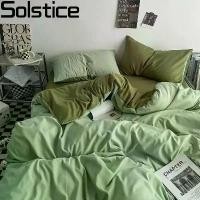 ราคา [COD] Solstice Home Textile King Twin Bedding Sets Kid Teen Bedlinen Solid Light Green Duvet Cover Bedroom Flat Bed Sheet Pillowcases (1733394303707678313)