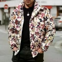 ราคา [COD] Winter Arrival Men's Beige Long-Sleeve Printed Thick Jacket, Green Stand-Up Collar Parka, Black Fashionable Warm Top Outerwear. (1733394265171068394)