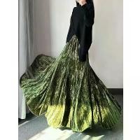 ราคา Long Printed Velvet National Style Retro Green Midi Skirt for Women, Autumn and Winter Flared Mermaid Velvet Long Skirt (1733199753451832569)