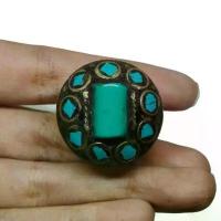 ราคา แหวนหินเทอร์ควอยส์ แหวนทองเหลือง ฟรีไซส์ Rare Unique Turquoise Ring Brass Sizable Jewelry Vintage Ethnic Art (1733141978525763342)