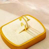 ราคา 999 Gold-Plated Simple Nail Surround Open Ring for Women, High-End Zircon Inlaid Ring, Long-Lasting Jewelry (1733451919164016199)