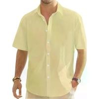 ราคา Men's Casual Button Shirt - Loose Short Sleeve Front Design - Breathable for Daily Office, Party, Travel - Easy Care Machine Washable - Brown Formal and Casual Wear (1733095876129883767)