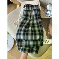 ราคา Retro Plaid Wide Leg Pants for Women Spring and Autumn Elastic Waist and Drawstring Loose Straight Leg Draped Trousers for Women, Deals in 2025 (1733417669662705585)