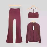 ราคา LULULAICE Y Tank Top Jacket Bellbottom Pants Sports Set 3-Piece Fitness Naked Fitness Running Yoga (1733122463177934674)