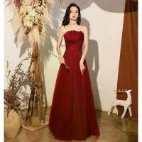 ราคา 2025 Formal Dress for Women, Red Wedding Style, Bride Evening Party, Strapless Long Dress, Host Annual Meeting, Elegant Dress (1733062657120896631)