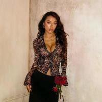 ราคา Women's Annual Meeting Party Christmas Outfit Lace Floral Burnt Flower Sexy Sheer Top 2025 Autumn New Leopard Print Top Women's Clothing เสื้อ คอปาด polkadot (1733203327056053349)