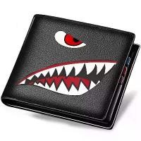 ราคา [COD] Black Faux Leather Wallet for Men, Shark Mouth Design, Slim Credit Card Holder, Coin Pocket, Multi-colored Pen Slot, Perfect Gift (1733219241776351117)