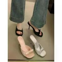 ราคา French Style Open-Toe Slide Sandals for Women Summer 2025 New Pink Elegant Matching Dress Thin Heel High Heel Sandals (1733264758807824316)