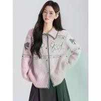 ราคา Pink Polo Collar Puppy Jacquard Long Sleeve Sweater Coat Autumn Winter New Buttoned Knitted Cardigan Vintage Top for Women (1733225681021928526)