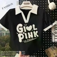 ราคา Short-sleeved shirt, collar, cute GioL PINK pattern, zone0 women's Clothing Shirt (1733125016996317065)