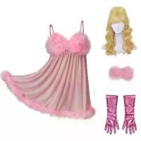 ราคา Austin Powers Fembot Cosplay Costume Women Skirt Gloves Pants Pink Sexy Mini Dress Women Feather Bib Skirt Wig (1732914933438973347)