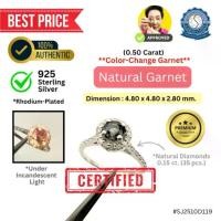 ราคา แหวนเงิน การ์เน็ตเปลี่ยนสี (Round Mixed, 0.50 ct.) และเพชรธรรมชาติ (0.15 ct. x 35 pcs.) Size #53 (925 Silver Sterling Ring) Natural Color-Change Garnet with Natural Diamonds (1733052485086512466)