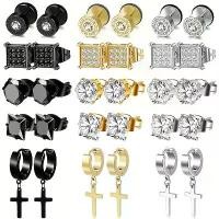 ราคา [COD] 15 Pairs Stainless Steel Earrings Cross Dangle Hinged Earrings, Cubic Zirconia Stud Earrings For Men, Ear Piercing Jewelry (1733453260990547587)