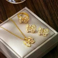 ราคา New Simple Style Zircon Necklace for Women 999 Gold Plated Bowknot Ring Earrings Set Design Jewelry (1733449749405009804)