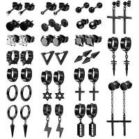 ราคา [COD] 22 Pairs Stainless Steel Black Stud Earrings For Men, Cross Cone Pendant Hoop Earrings, Party Birthday Gift (1733453330603083395)