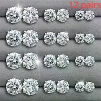 ราคา [COD] 12 Pairs Set Stainless Steel Stud Earrings with Gemstone Buds Round Earrings Unisex (1733453261096257155)