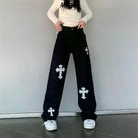 ราคา 2025 Family American Retro Cross Jeans INS National Trend Loose Straight Long Pants (1733310161893099397)