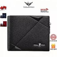 ราคา William polo กระเป๋าสตางค์ผู้ชายหนังแท้ กระเป๋าตังใบสั้น กระเป๋าสตางค์แฟชั่นมีซิป Men's wallet genuine leather short wallets (1733286118203229524)