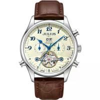 ราคา JULIUS Men's Leather Strap Mechanical Quartz Watch, Waterproof Genuine Leather, High-End Men's Watch JAH- (1733329323960861736)