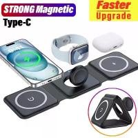 ราคา [COD] 3 in 1 Magnetic Portable Wireless Charger Pad for iPhone 16 15 14 13 12 Pro Max Apple Watch AirPods Fast Charging Dock Station (1733453245551380035)