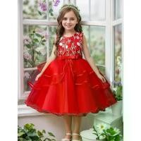 ราคา Girls' Elegant Princess Wedding Dress with Puffy Sleeves & Floral Bow - A-Line Knee-Length Formal Party Dress with Layered Tulle Skirt, Machine Washable Birthday/Christmas Gift f (1733391439260190695)