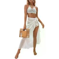 ราคา Women's swimsuit with sheer mesh Beach cover-up, side tie, long white skirt (1732948848649537149)